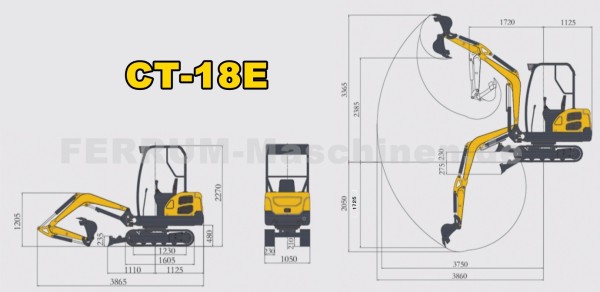 Minibagger kaufen - CT-18E technische Übersichtszeichnung